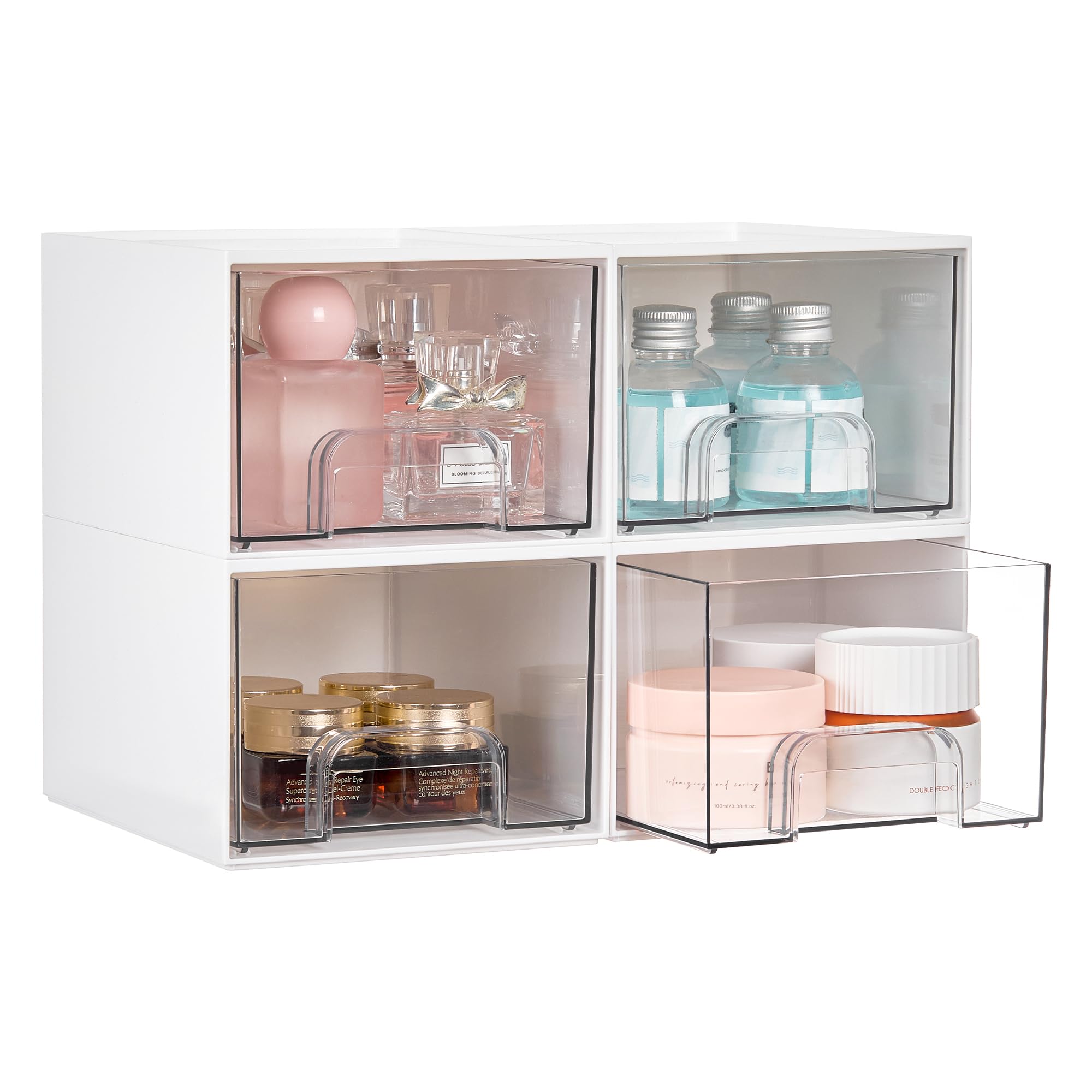 Vtopmart front view of clear stackable drawers showing neat storage benefit