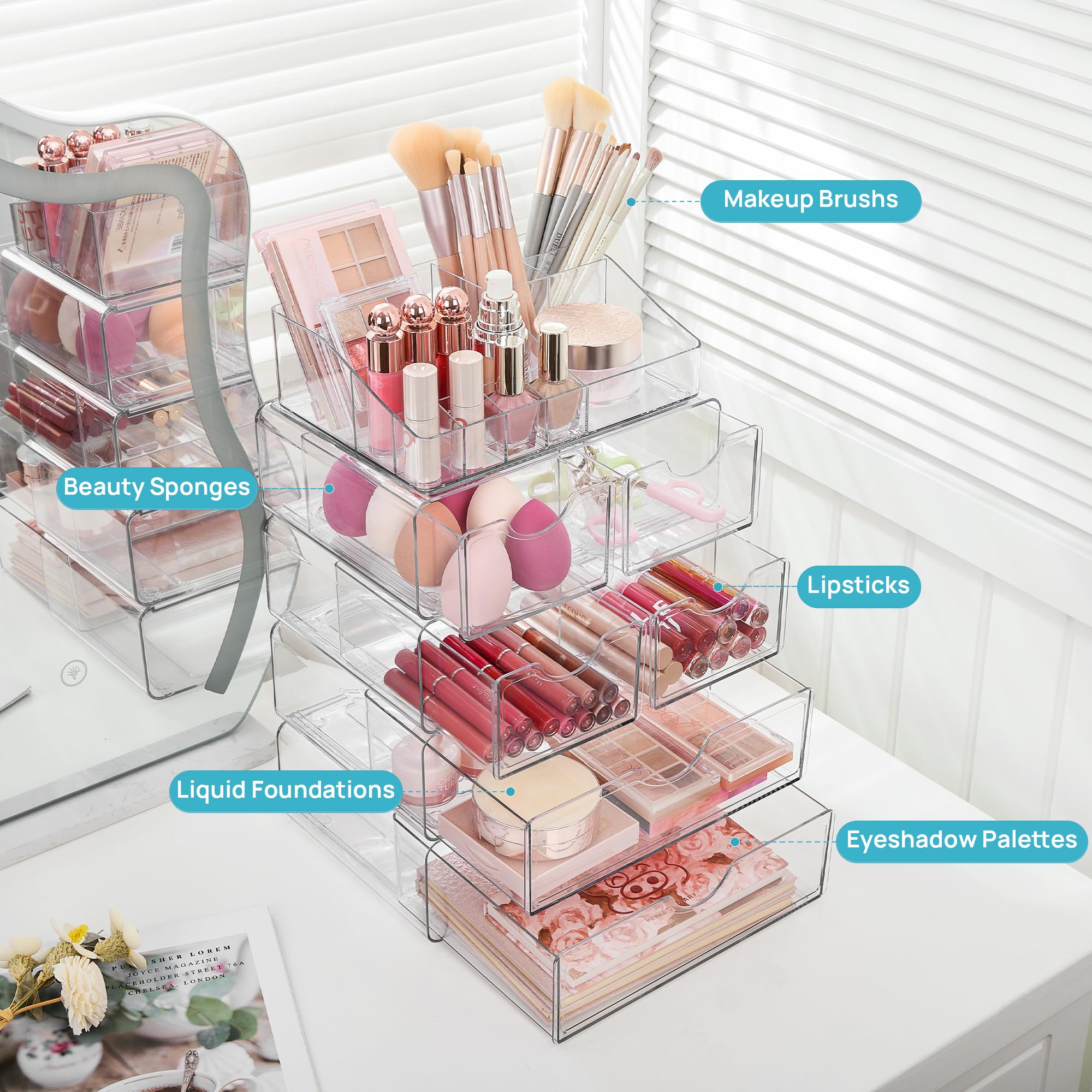 Vtopmart open drawers detail highlighting smooth glide and organized compartments