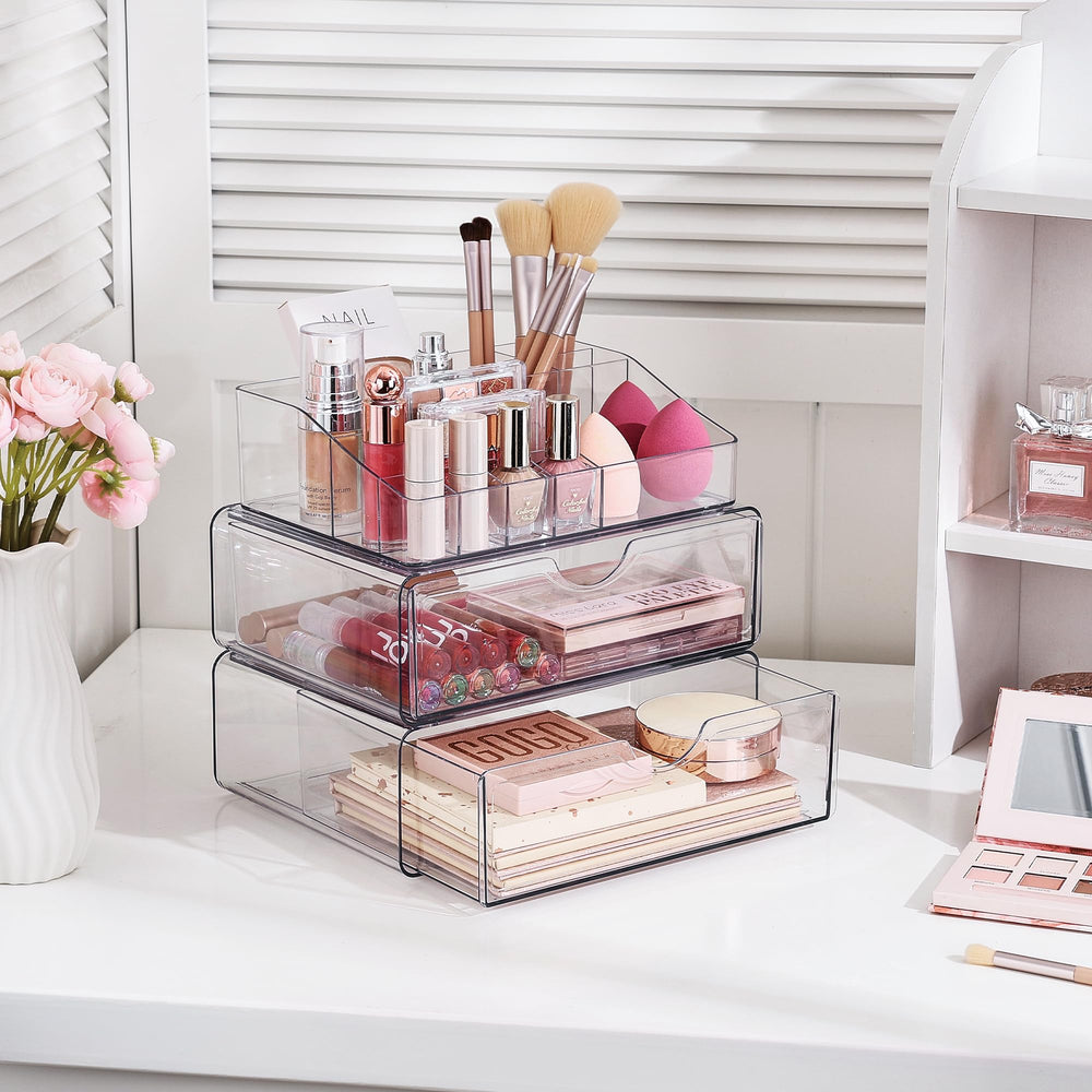 Vtopmart placed on bathroom vanity creating tidy and stylish storage