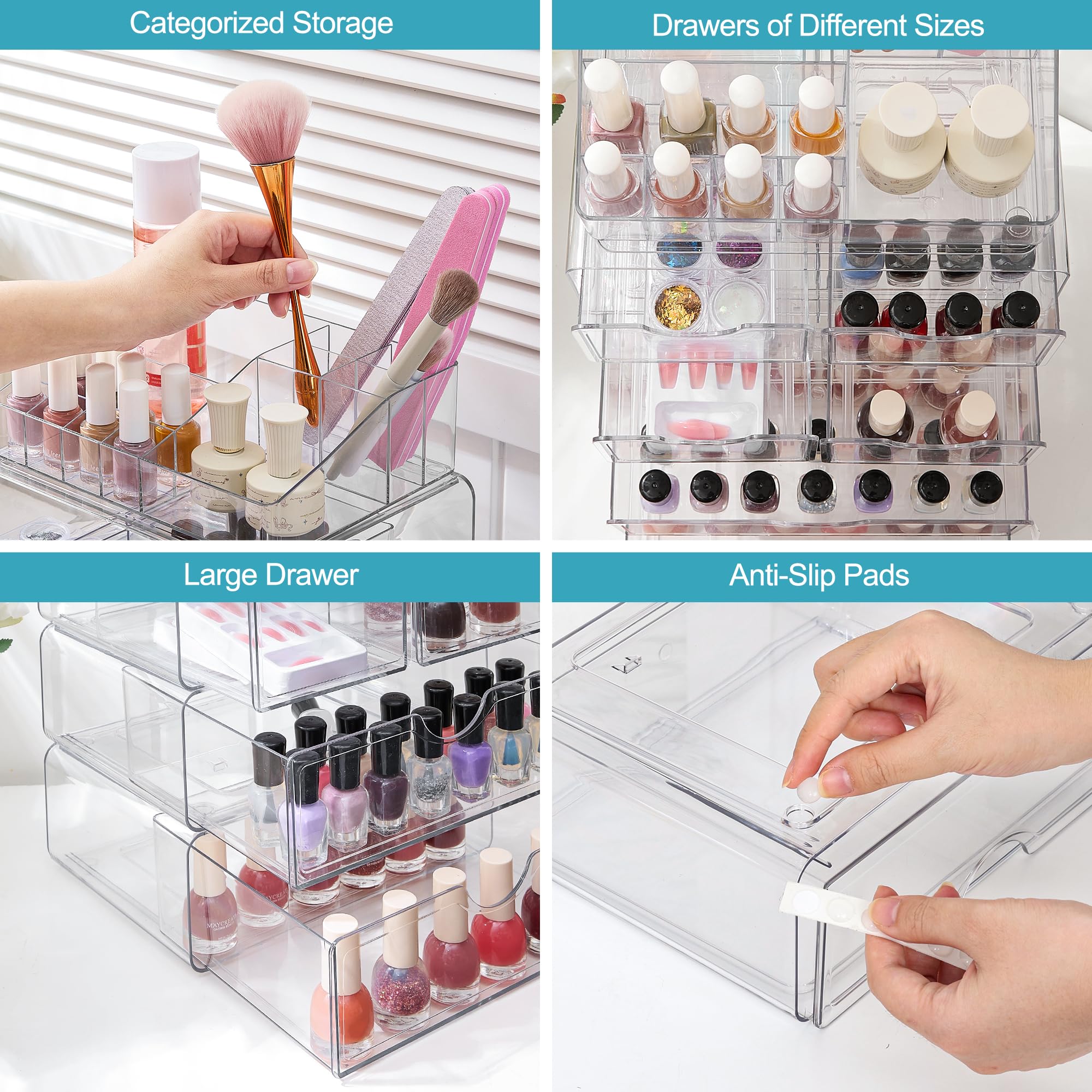 Vtopmart close-up of slide rails and stoppers ensuring secure, spill-free use