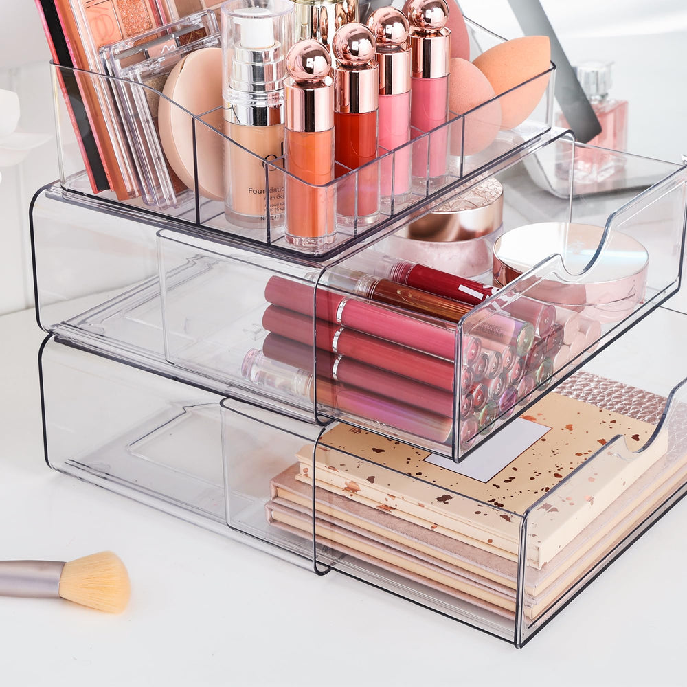 Vtopmart top tray compartments showing organized lipsticks and pencils