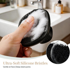 VWMYQ close-up of facial scrubber texture showing gentle exfoliation benefit
