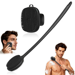 VWMYQ front view of full silicone scrubber set showing packaging and benefits
