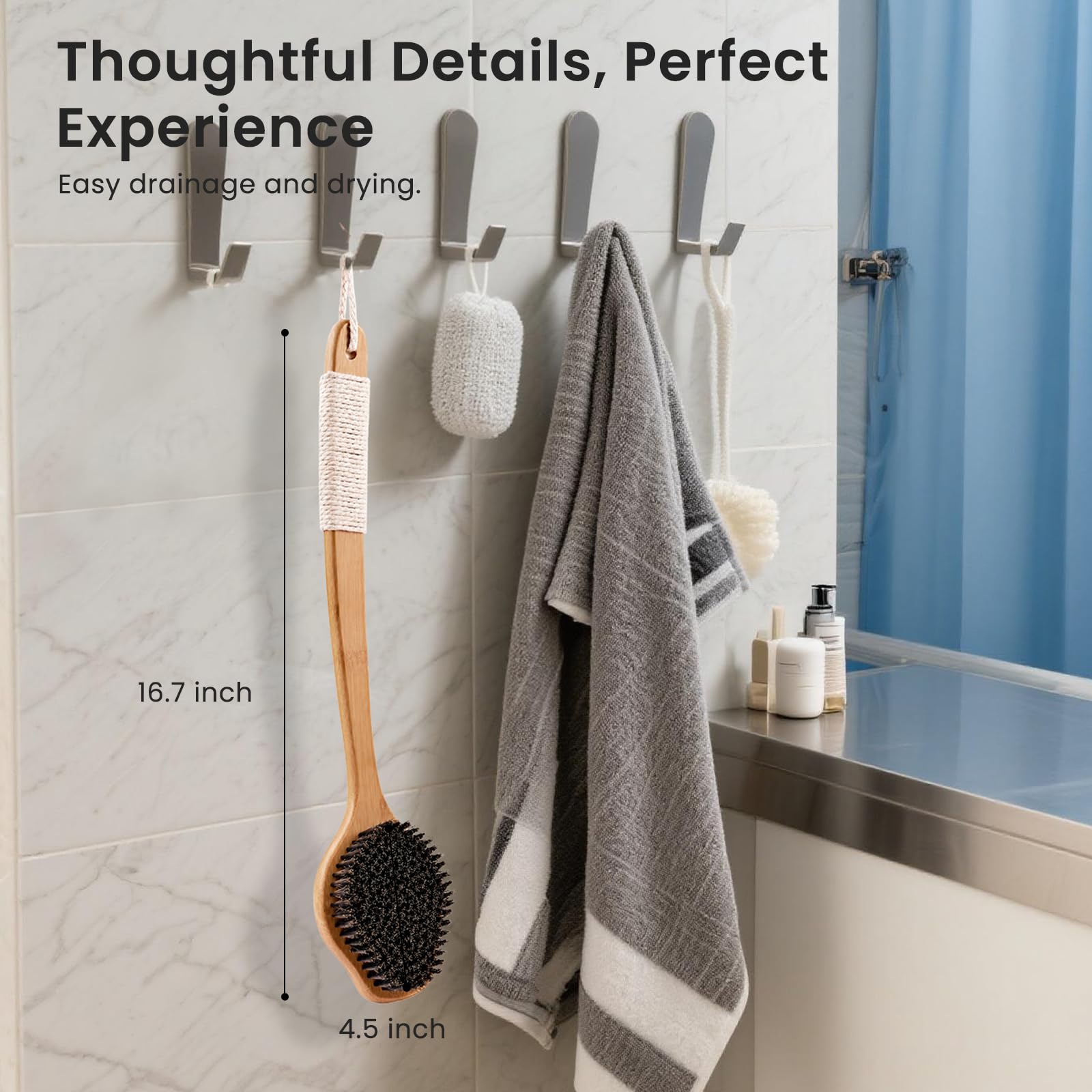 VWMYQ scrubber alongside a hand for scale showing 17-inch reach and ergonomic benefit