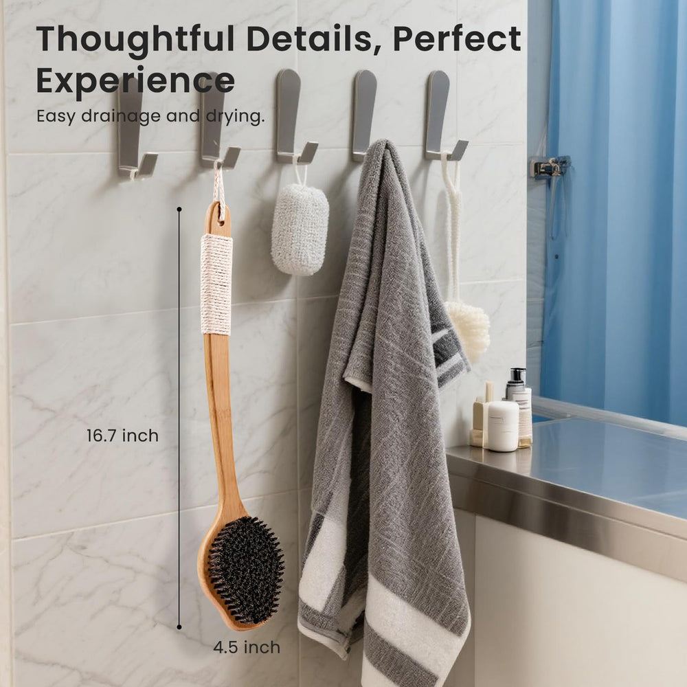 VWMYQ scrubber alongside a hand for scale showing 17-inch reach and ergonomic benefit