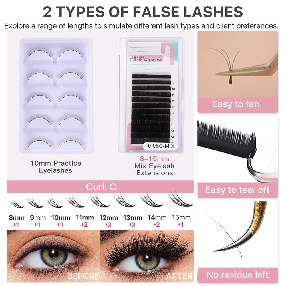 Vznffur lash trays detail with C-curl lashes in multiple lengths to refine technique