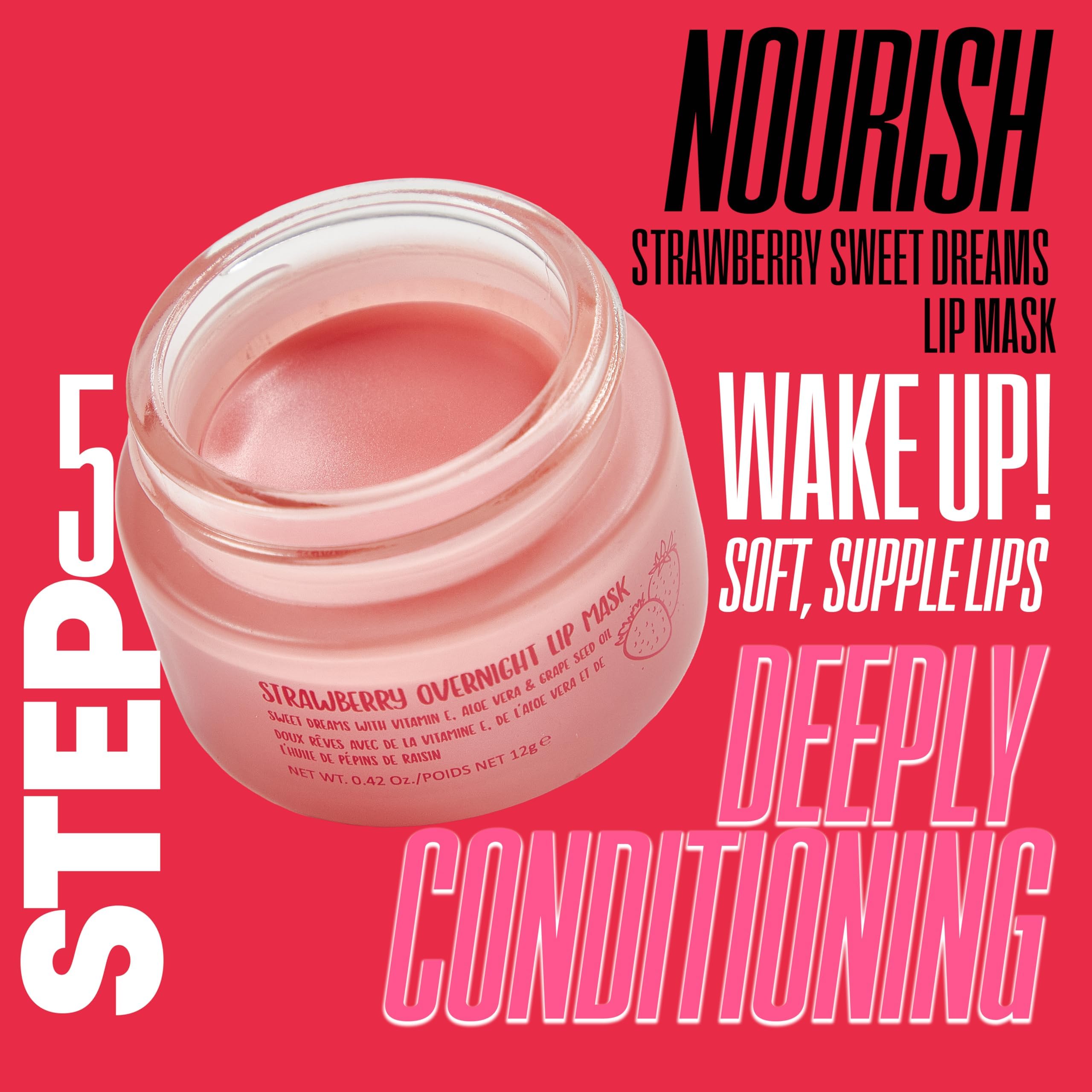 W7 Strawberry Sweet Dreams lip mask applied at night for soft, nourished lips