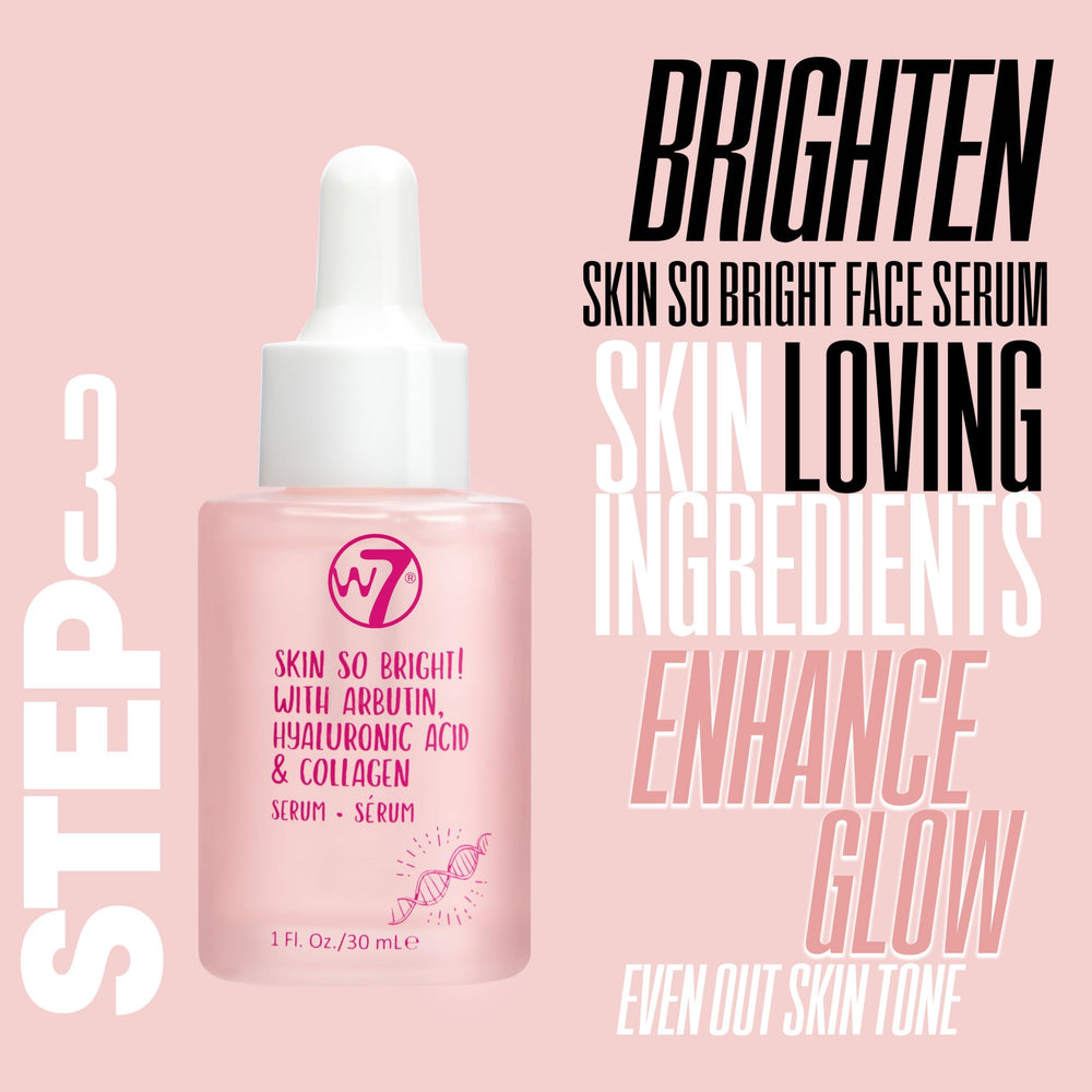 W7 Skin So Bright serum dropper and texture emphasizing glow-boosting finish
