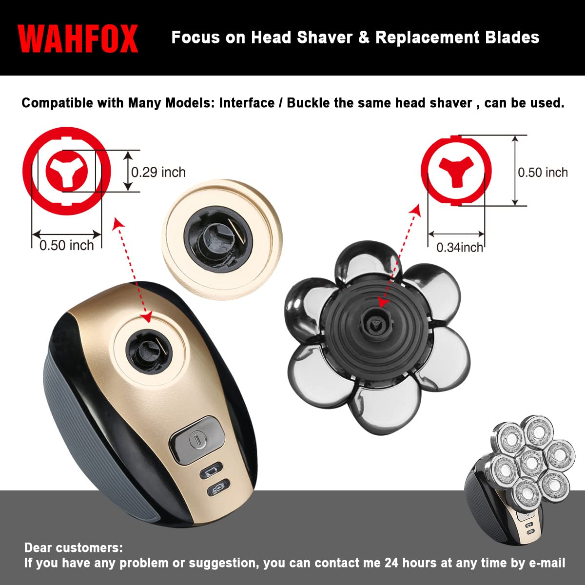 WAHFOX close-up of seven electroplated blades highlighting durable cutting surfaces