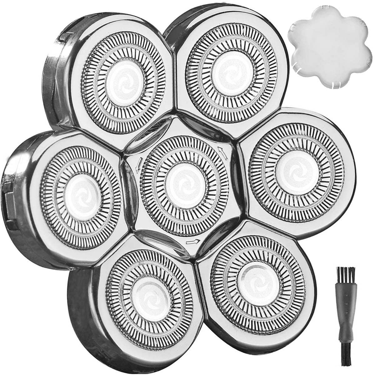 WAHFOX front packaging showing 7-blade replacement heads and included accessories for convenience