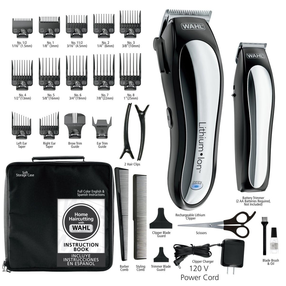 Wahl charger and lithium‑ion battery indicating fast 15‑minute quick charge