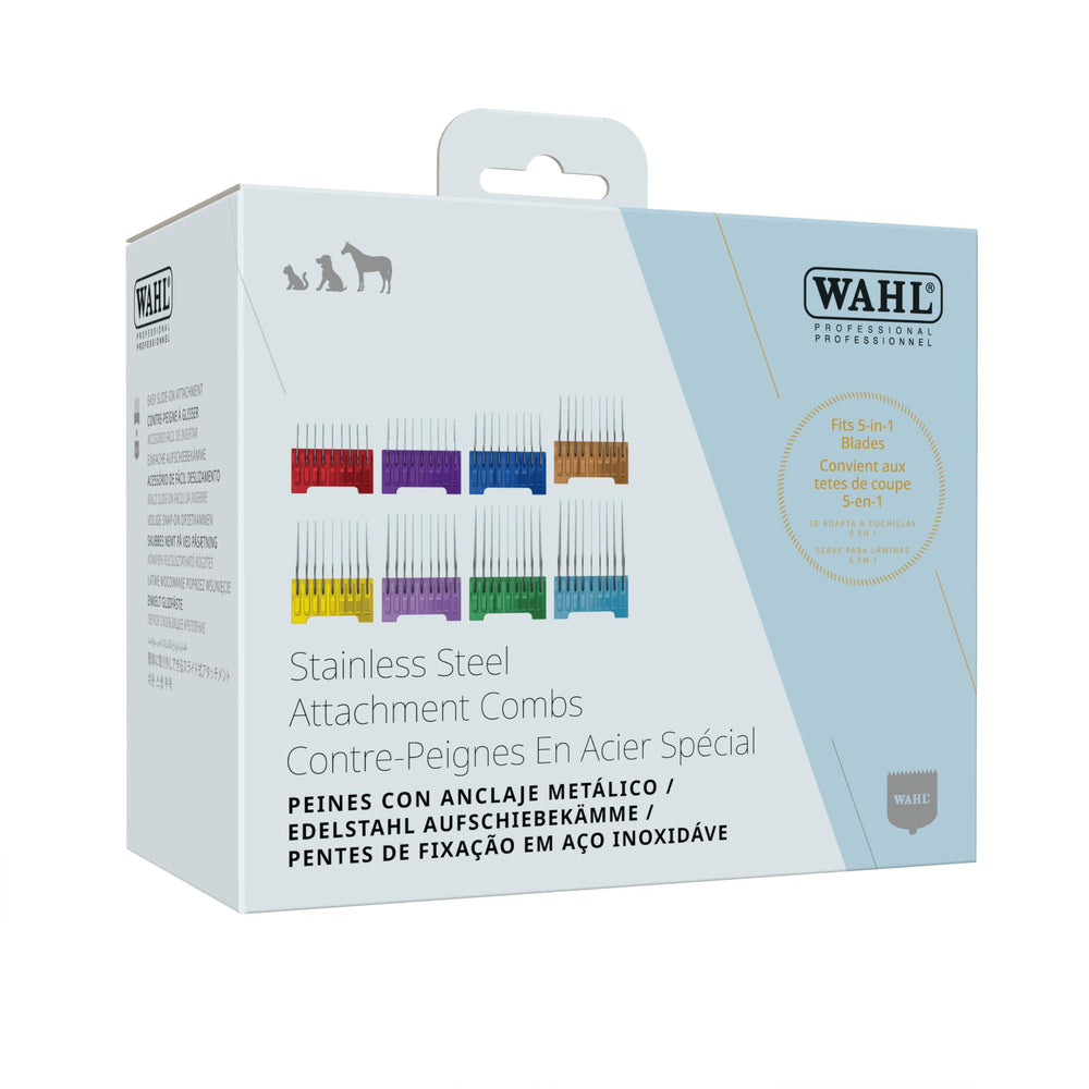 Wahl combs mounted on a 5-in-1 blade showing secure fit and precise cutting control