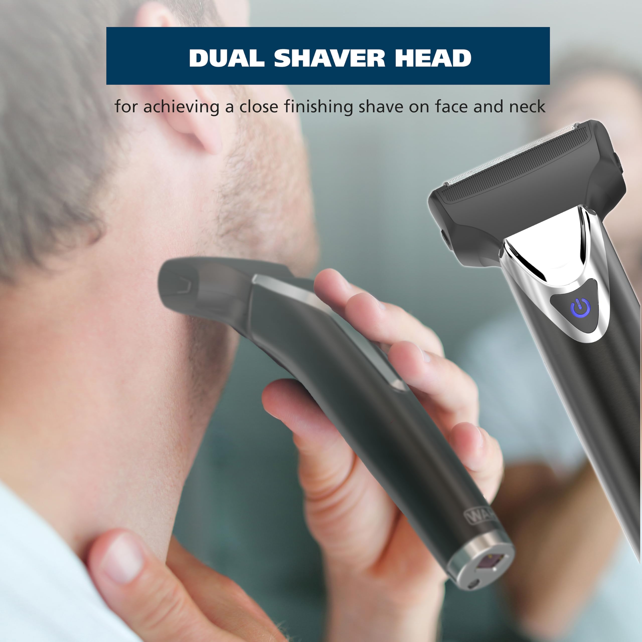 Wahl dual foil shaver head closeup for ultra-close smooth finish benefit