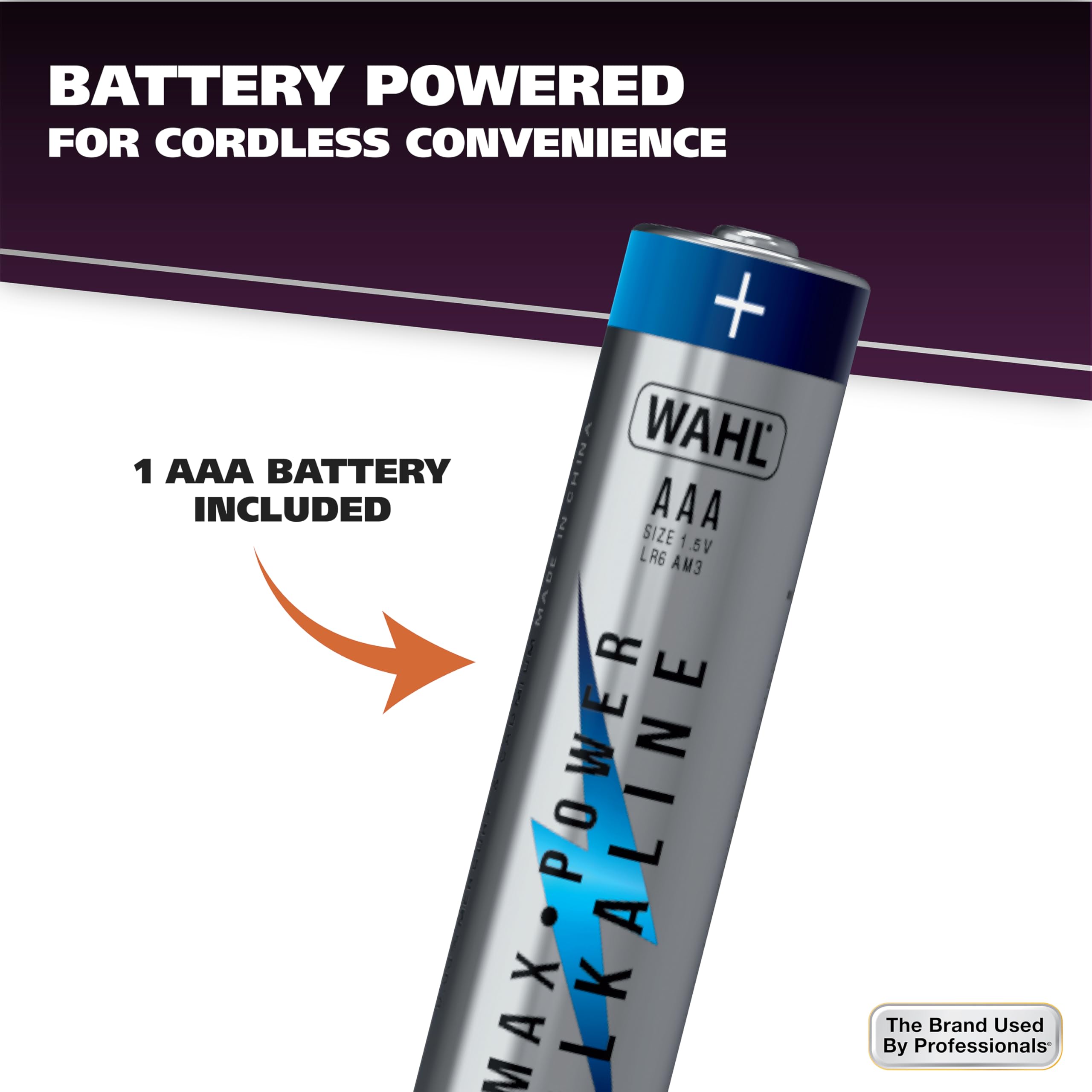 Wahl eyebrow guard detail illustrating two-position comb for defined brow lengths