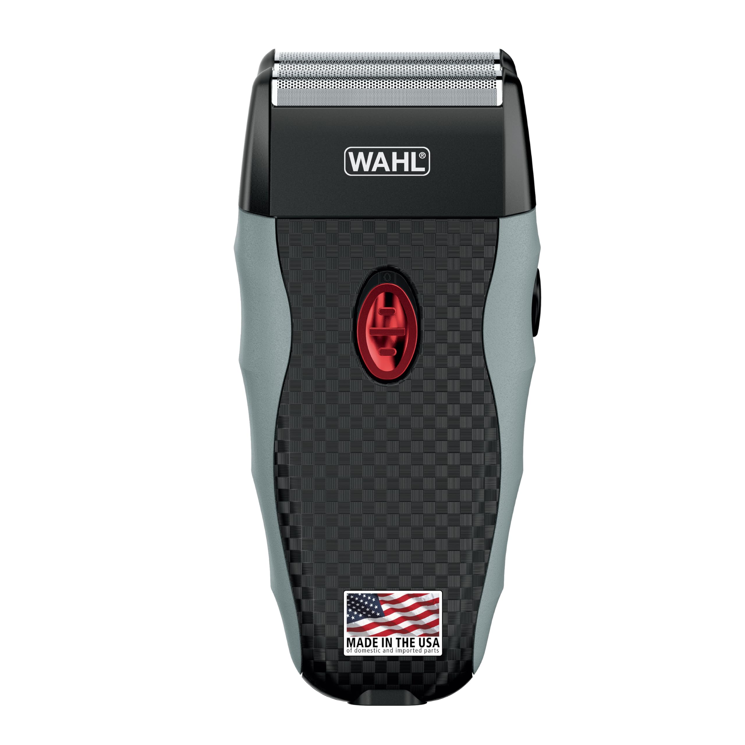 Wahl shaver front view showing dual foils and controls for comfortable shaving