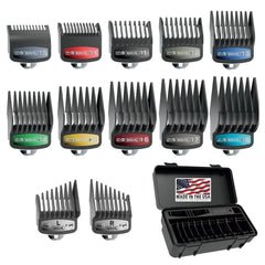 Wahl front packaging showing 12 guards and caddy, organized and ready