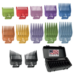 Wahl front packaging showing full guard set and caddy for organized storage
