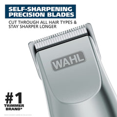 Wahl blade close-up highlighting stainless steel self-sharpening edge benefit