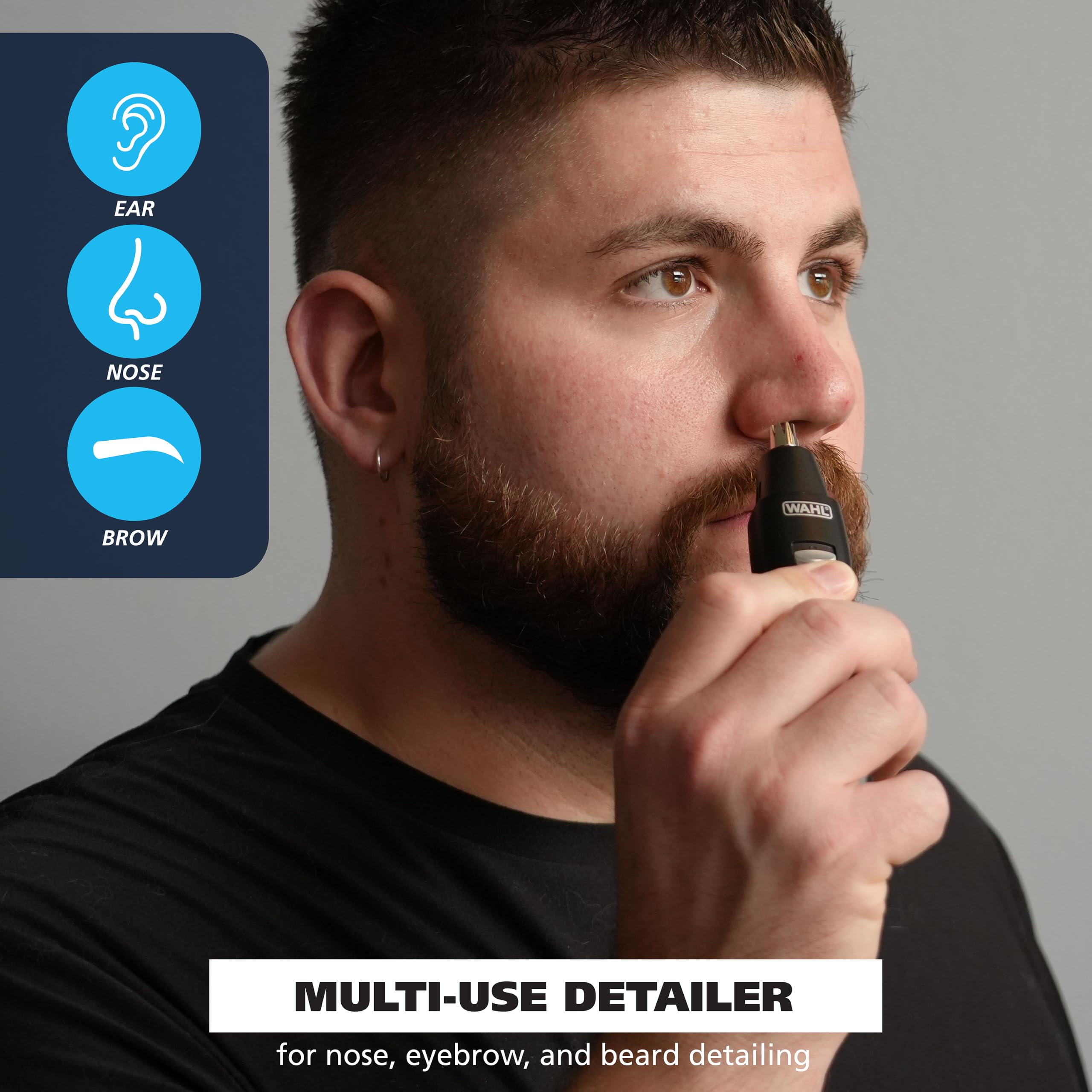 Wahl close-up of rotary nose and ear head showing safe trimming benefit