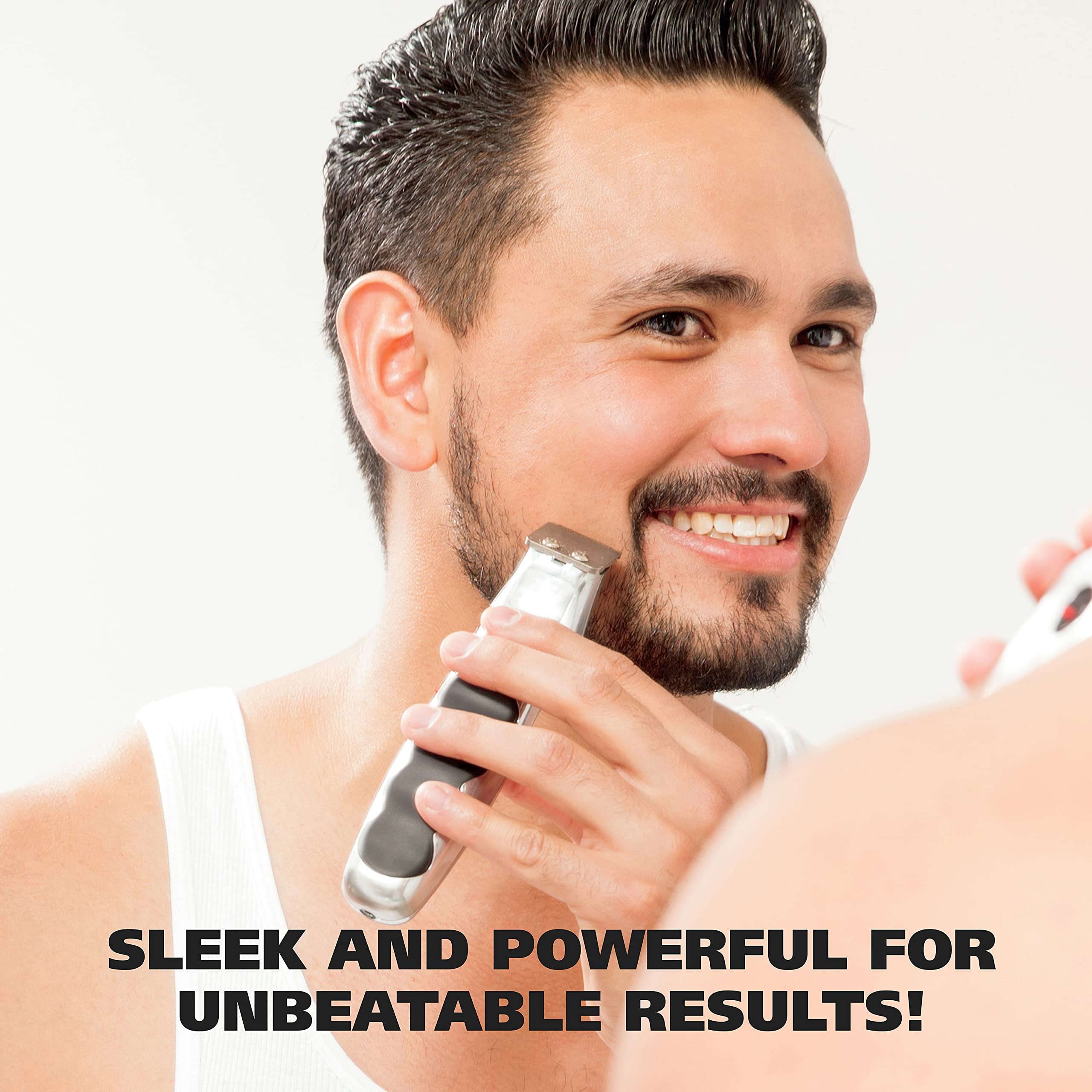 Wahl placed on bathroom counter illustrating travel-ready convenience