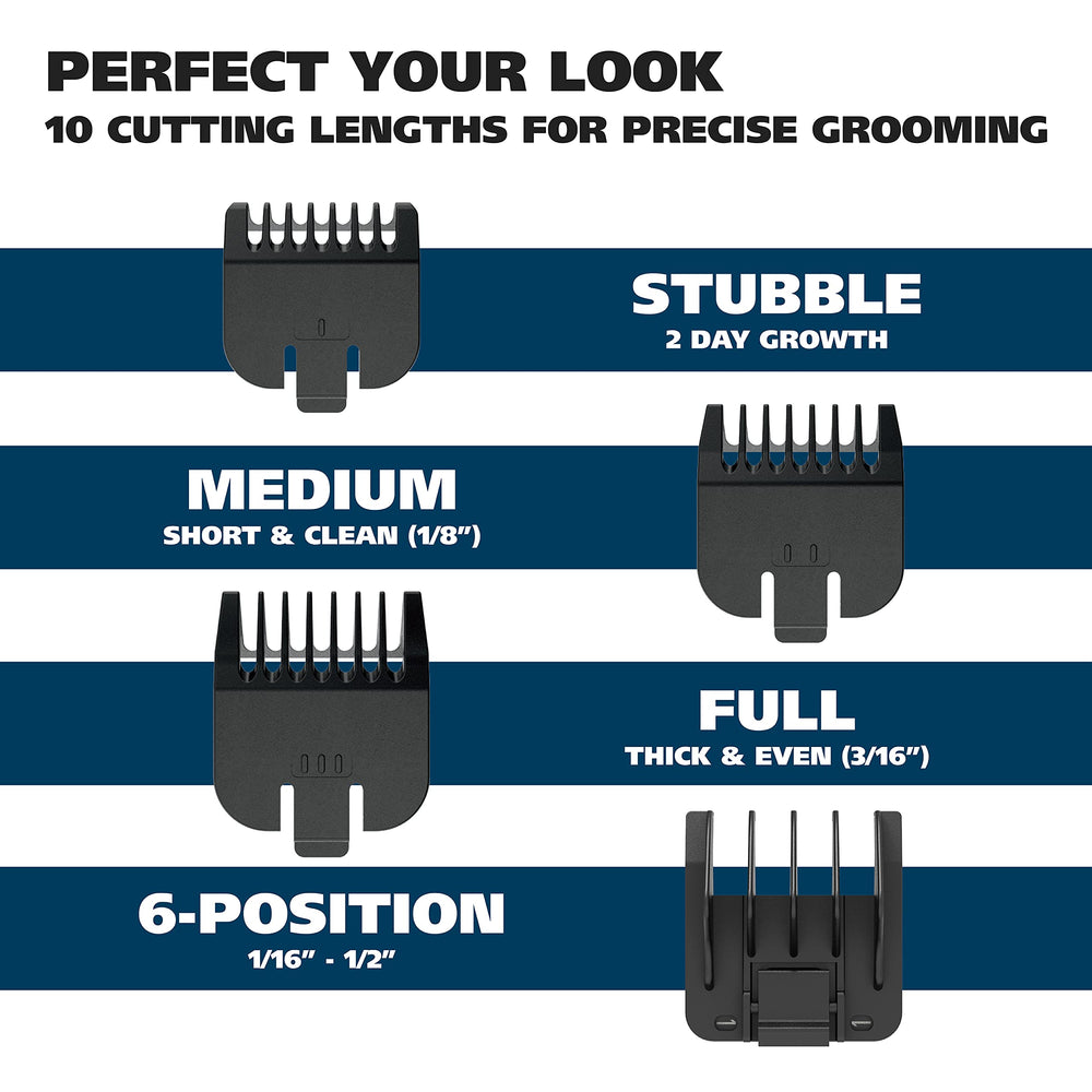 Wahl Groomsman with three guide combs displaying adjustable length options