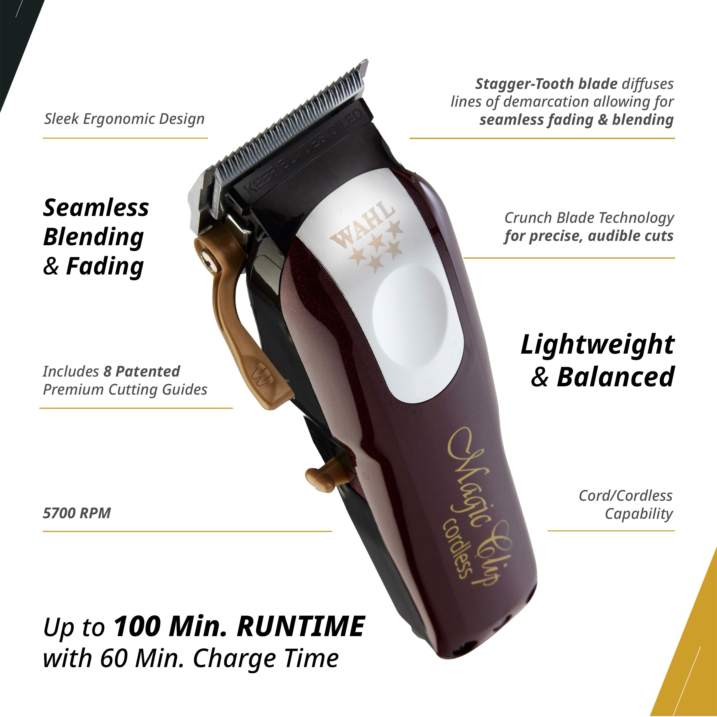 Wahl Magic Clip close-up of stagger-tooth blade for smooth fade cutting benefit