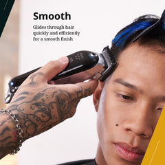 Wahl Professional attachments snapped onto clipper during trim showing stable performance benefit