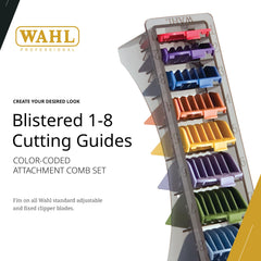 Wahl Professional top view of all guides laid out with colors for fast length identification