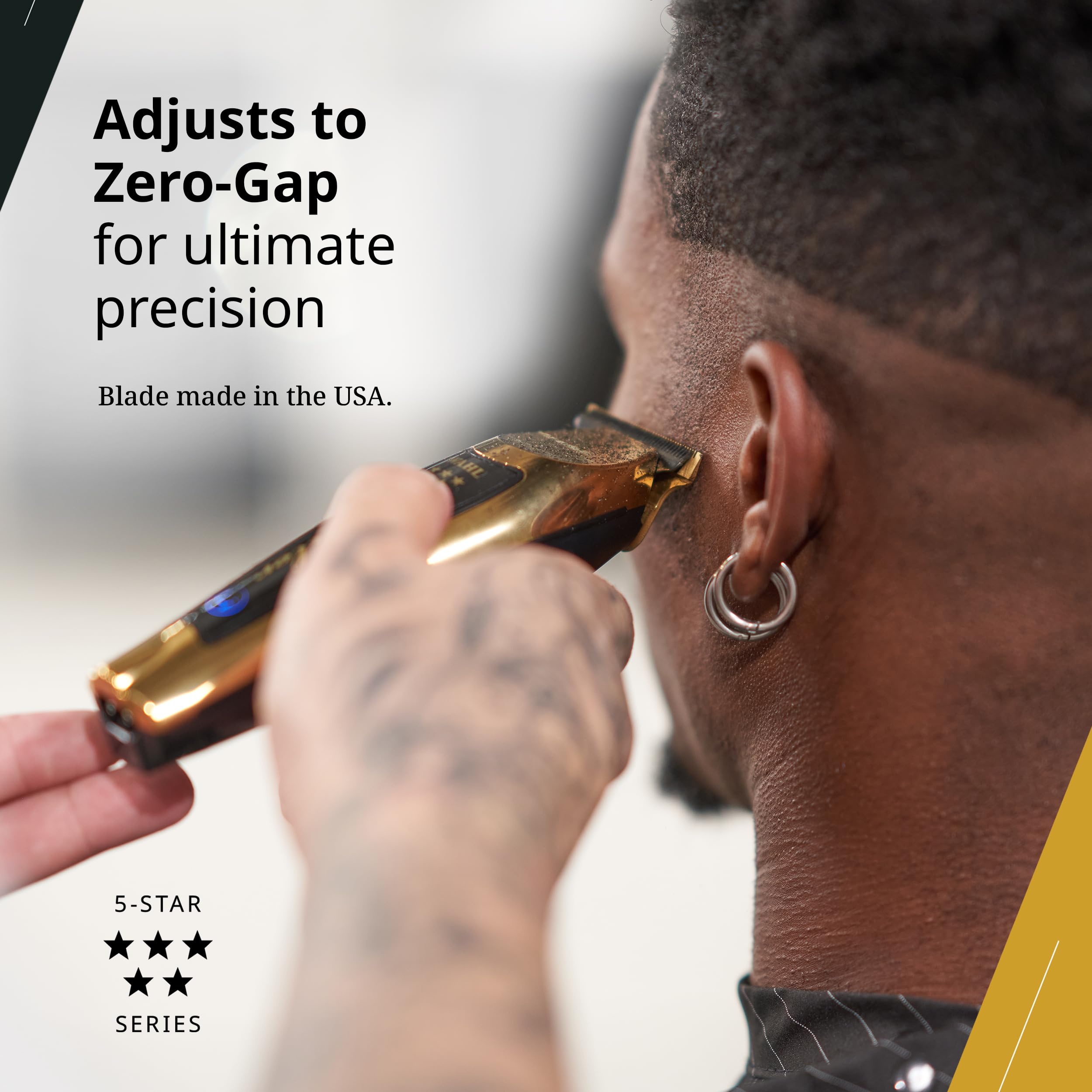 Wahl T-Wide side angle displaying gold-plated coating for corrosion resistance