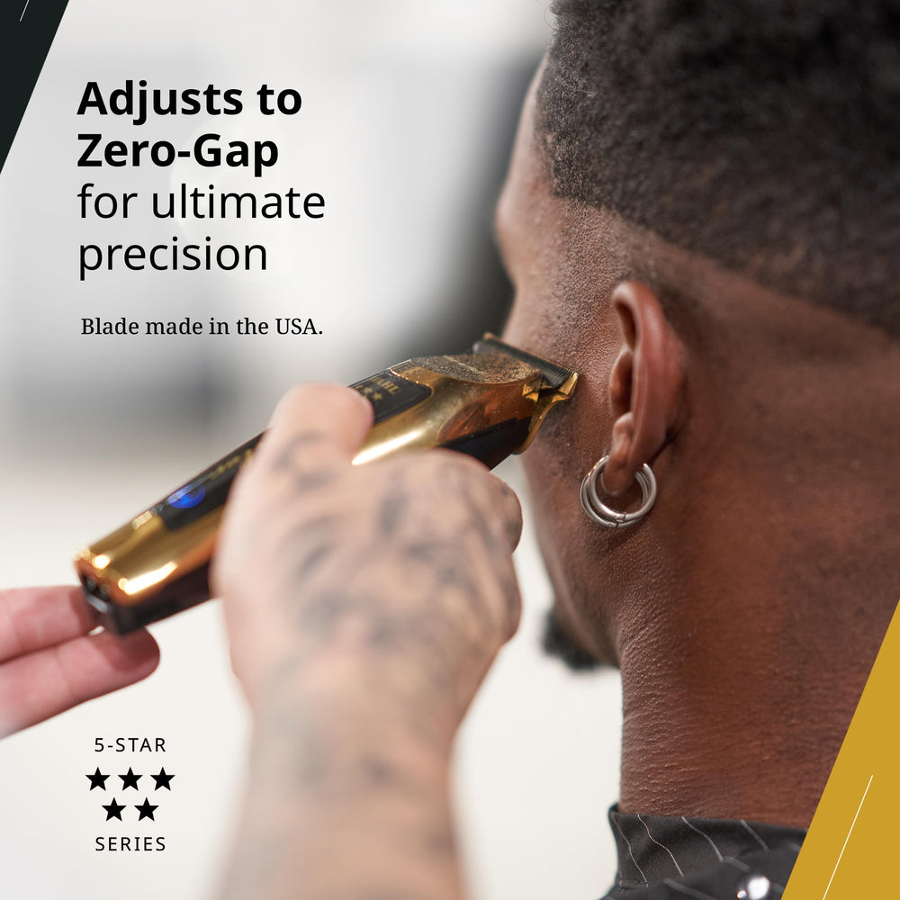 Wahl T-Wide side angle displaying gold-plated coating for corrosion resistance