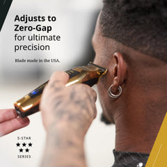 Wahl T-Wide side angle displaying gold-plated coating for corrosion resistance