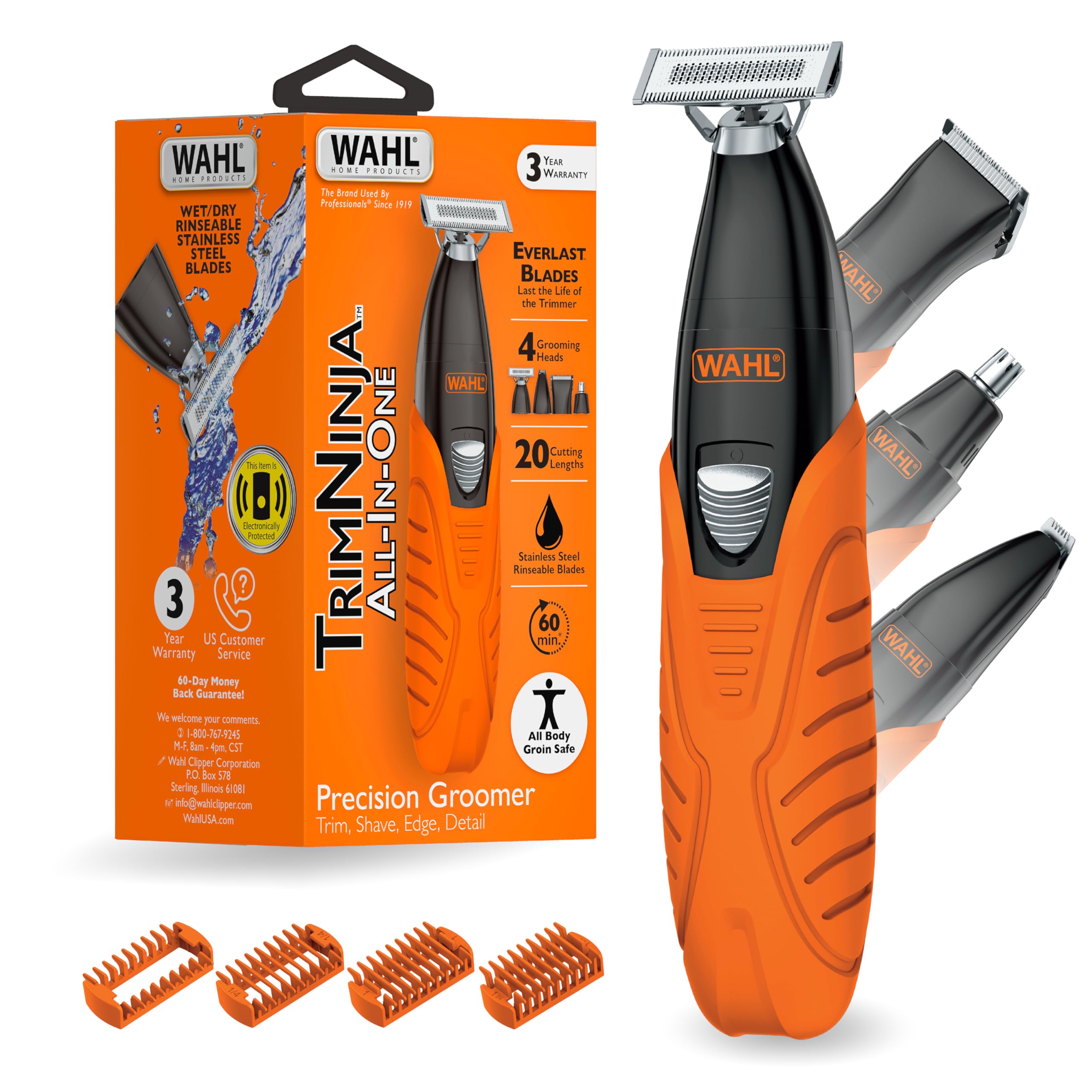 Wahl TrimNinja front view showing device and benefits of compact versatility