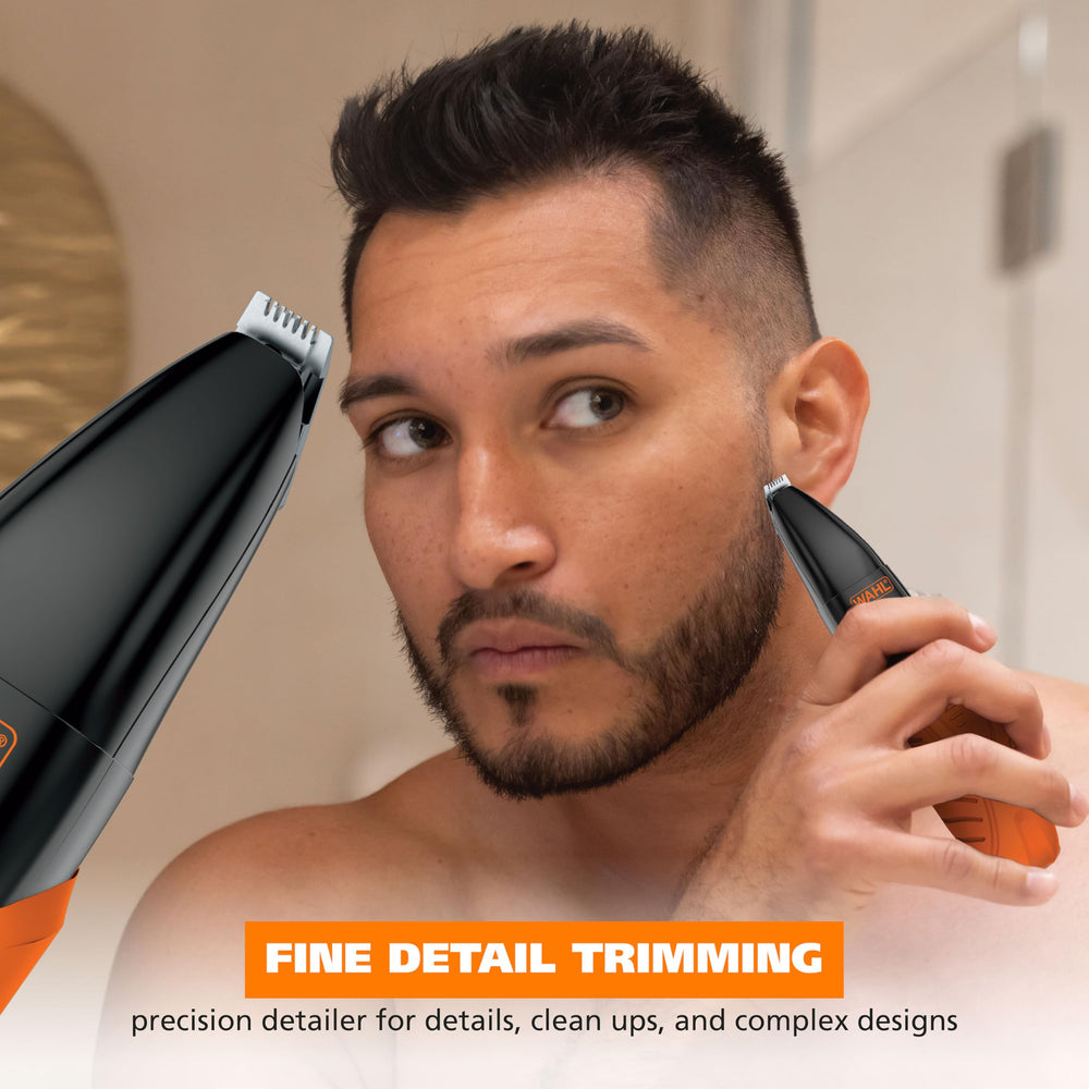 Wahl TrimNinja held next to a hand for size and travel-friendly portability