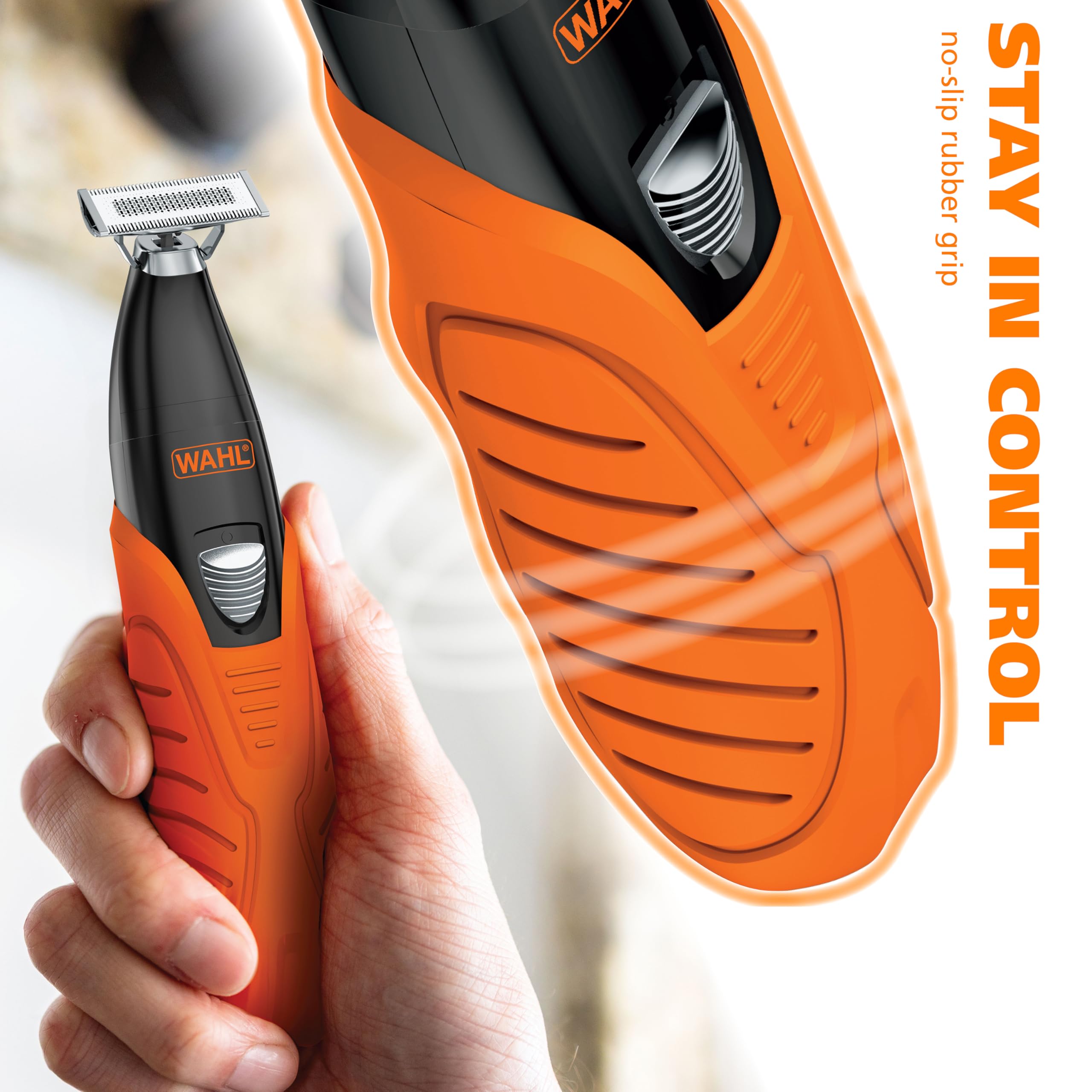 Wahl TrimNinja textured rubberized grip close-up for steady ergonomic control