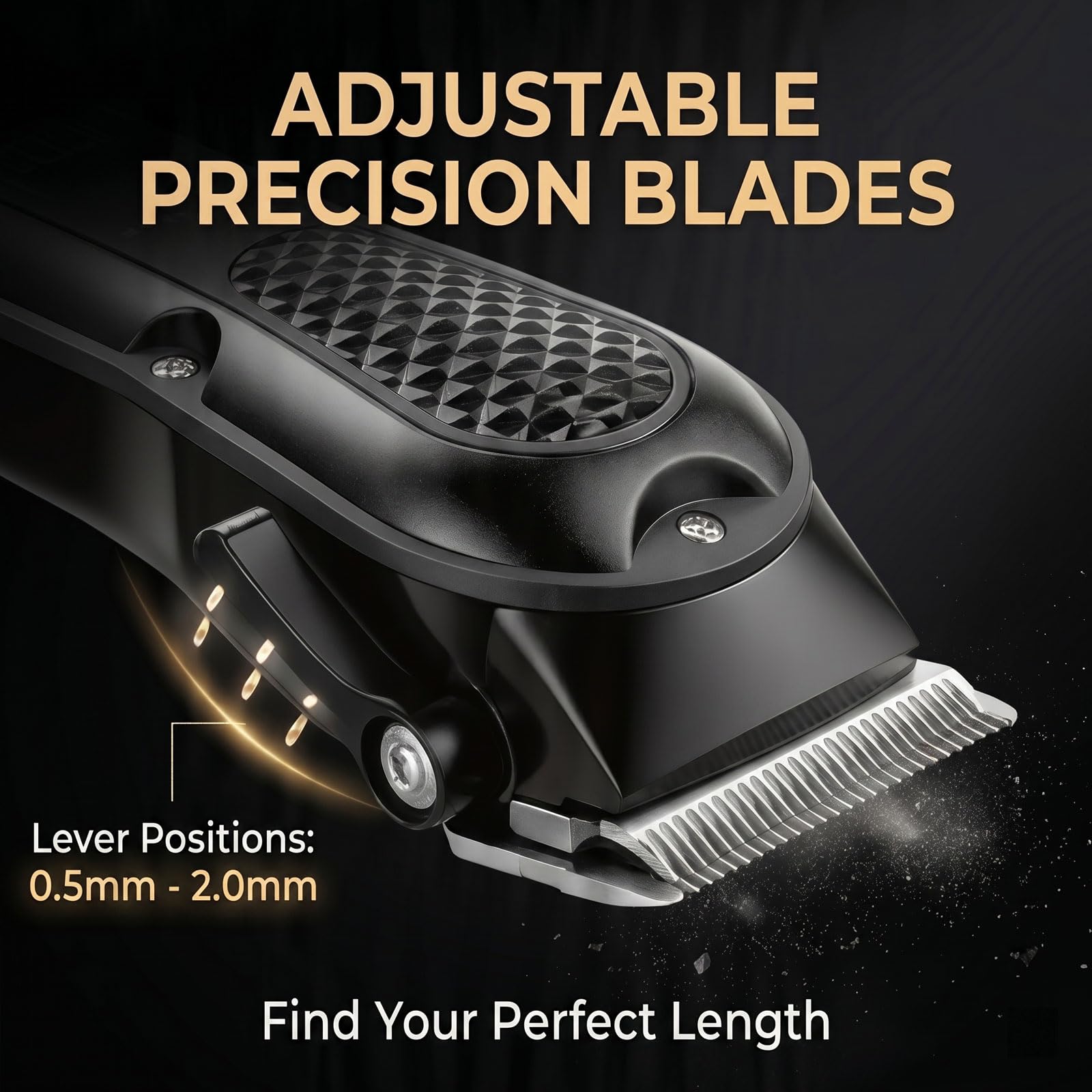 WAIKIL clippers with four guide combs laid out to show length options and styling versatility