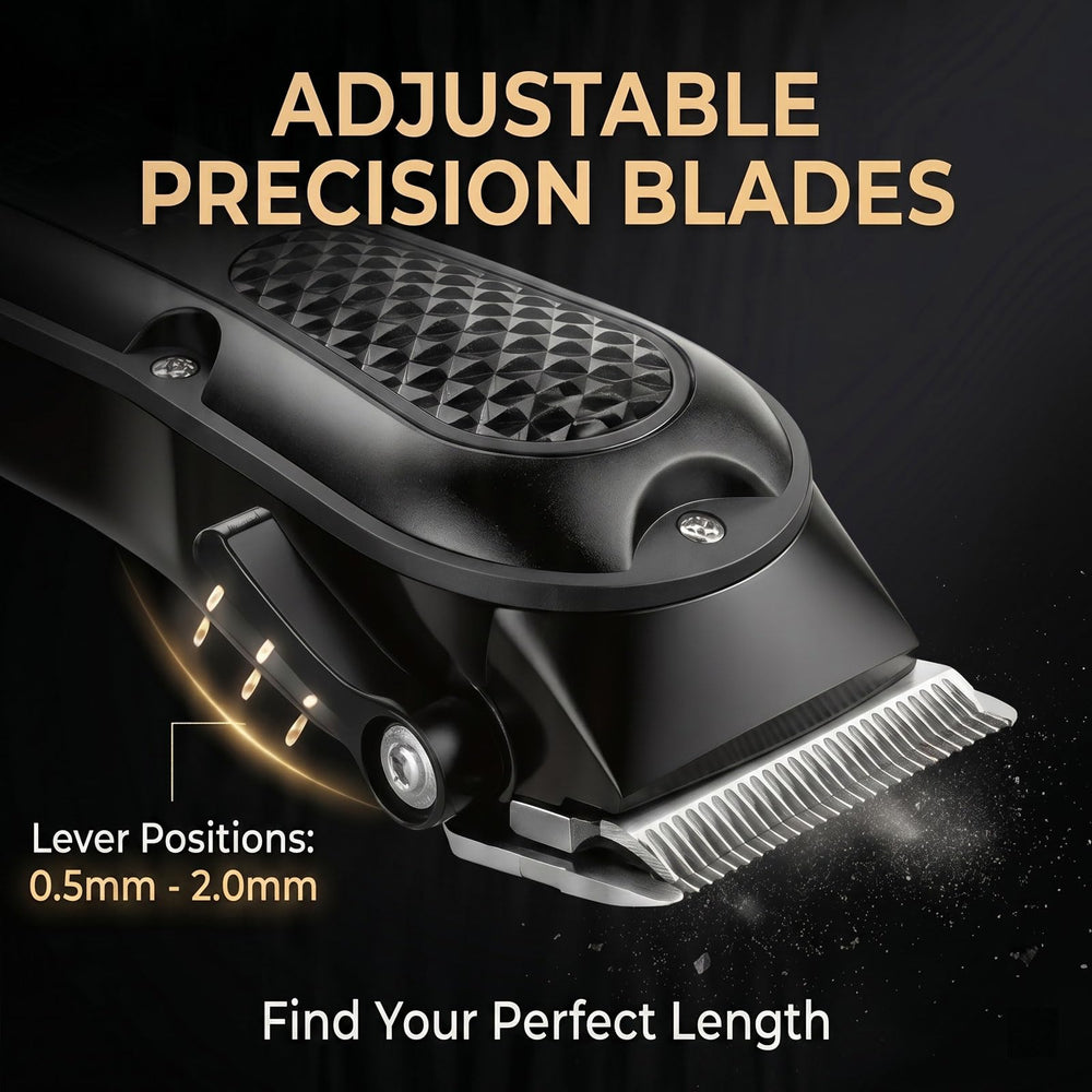 WAIKIL clippers with four guide combs laid out to show length options and styling versatility