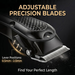 WAIKIL clippers with four guide combs laid out to show length options and styling versatility