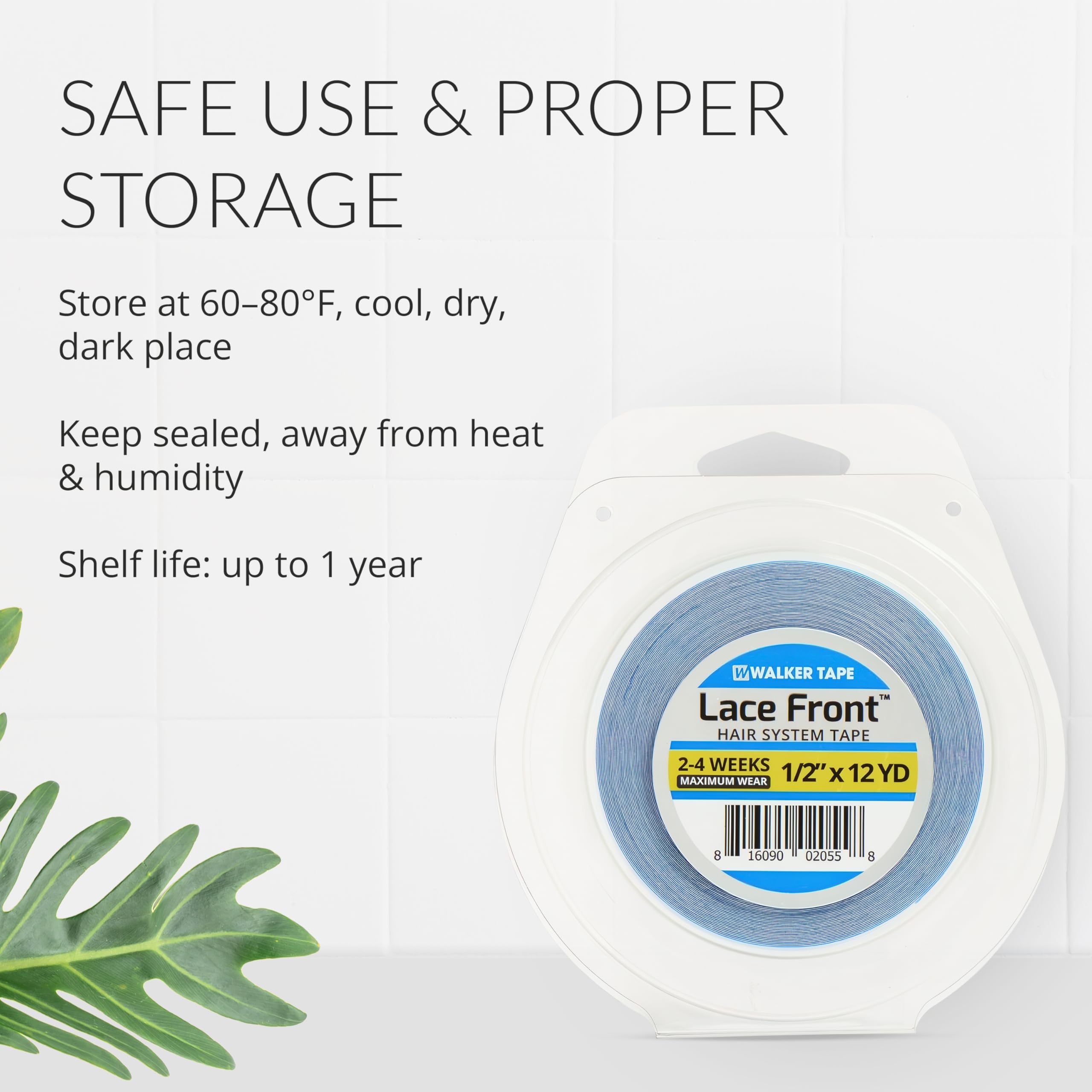 Walker Tape packaging label highlighting hypoallergenic formula and length