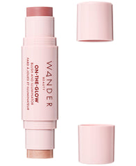 Wander Beauty front packaging showing dual-ended blush and highlighter stick, portable convenience