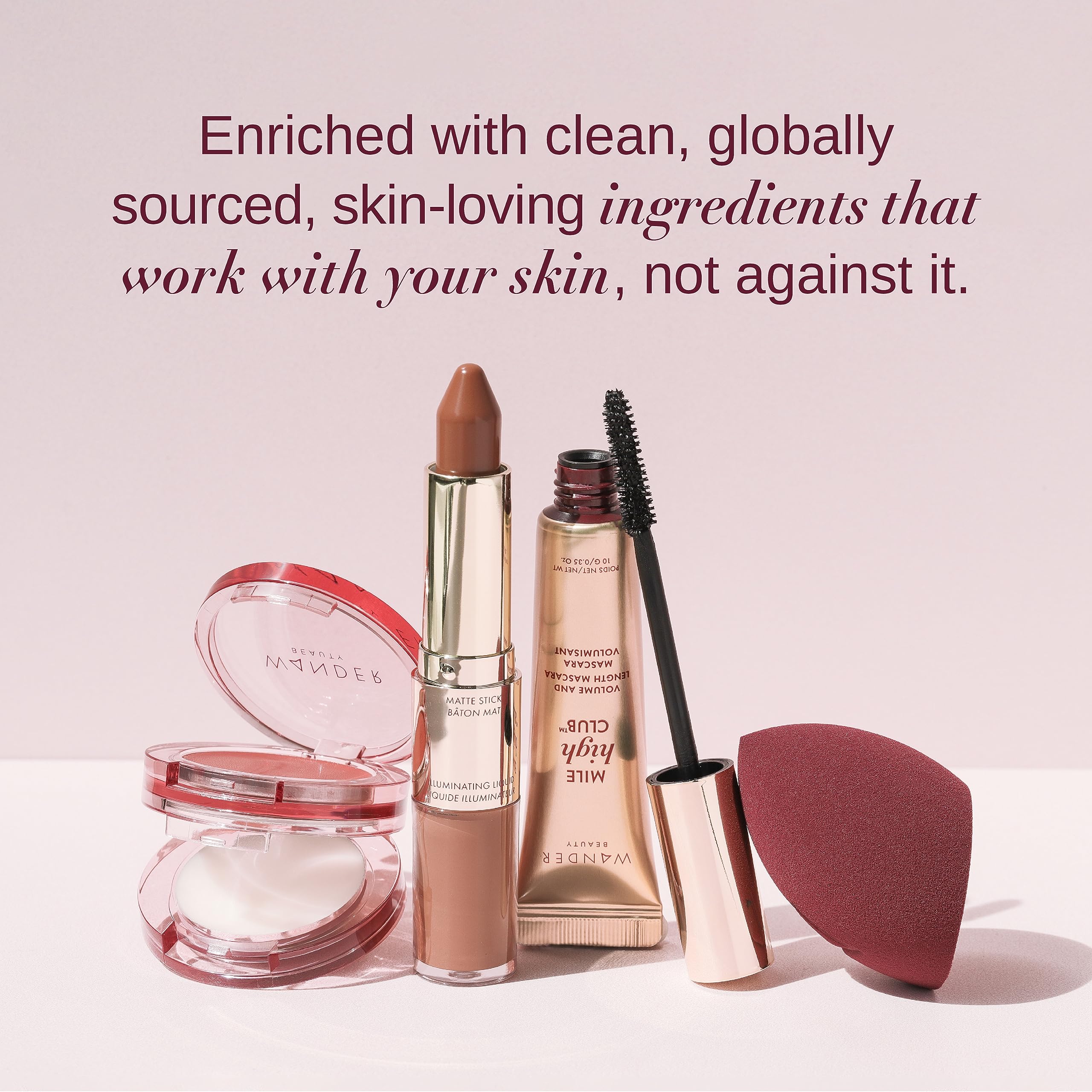Wander Beauty model applying powder with sponge illustrating quick freshening benefit