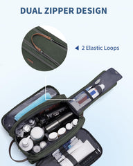 WANDF elastic loops and mesh pouches securing toothbrushes and small items