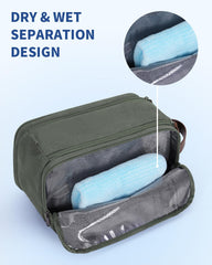 WANDF toiletry bag opened flat displaying organized compartments