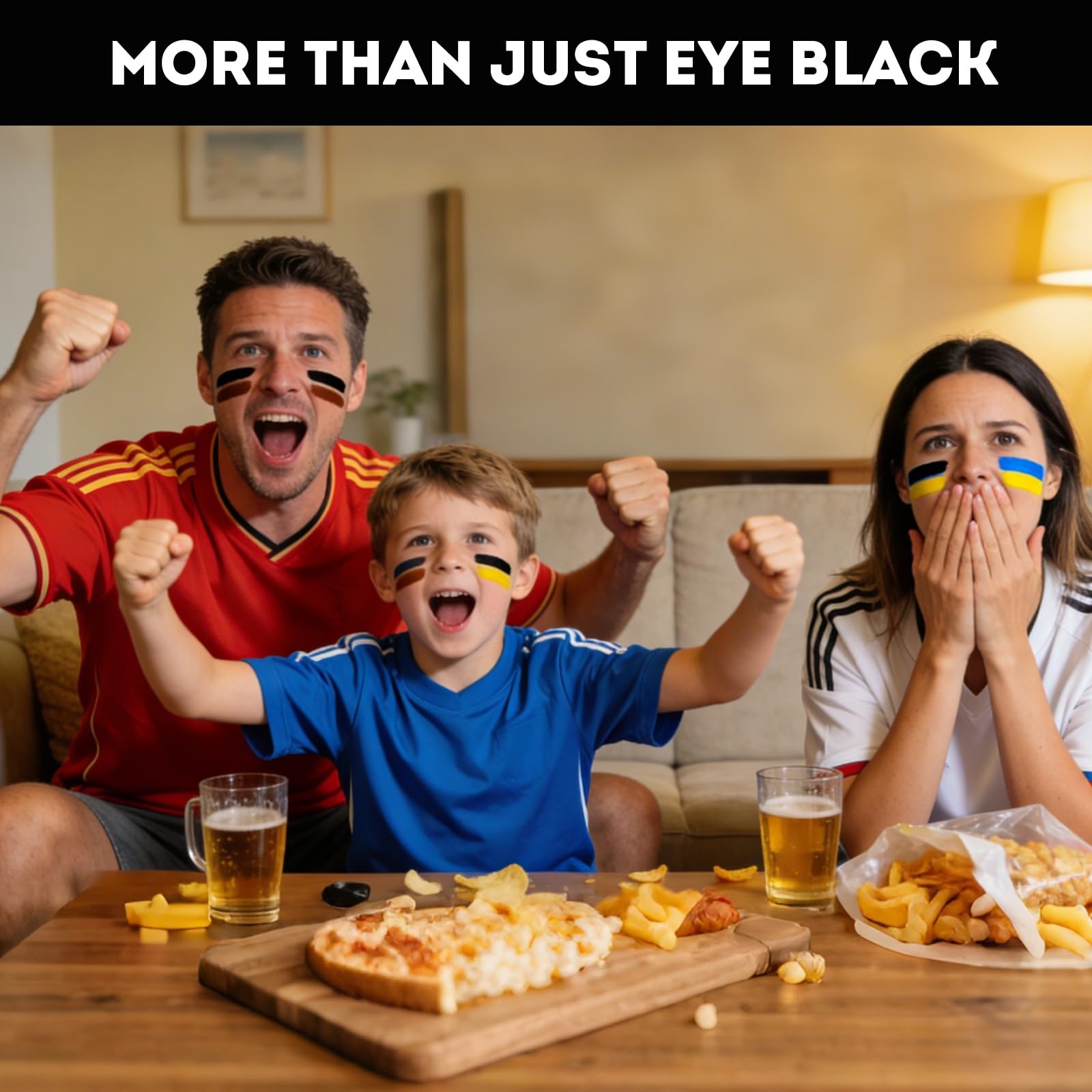 Warmify fans with painted faces at festival creating vivid team spirit