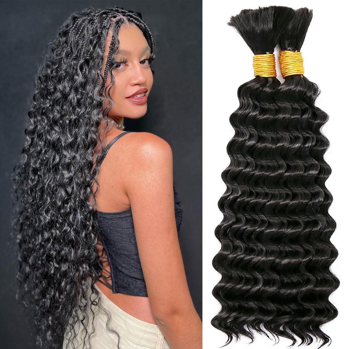 Wassai front packaging showing 18-inch deep wave braiding bundles and ease of use