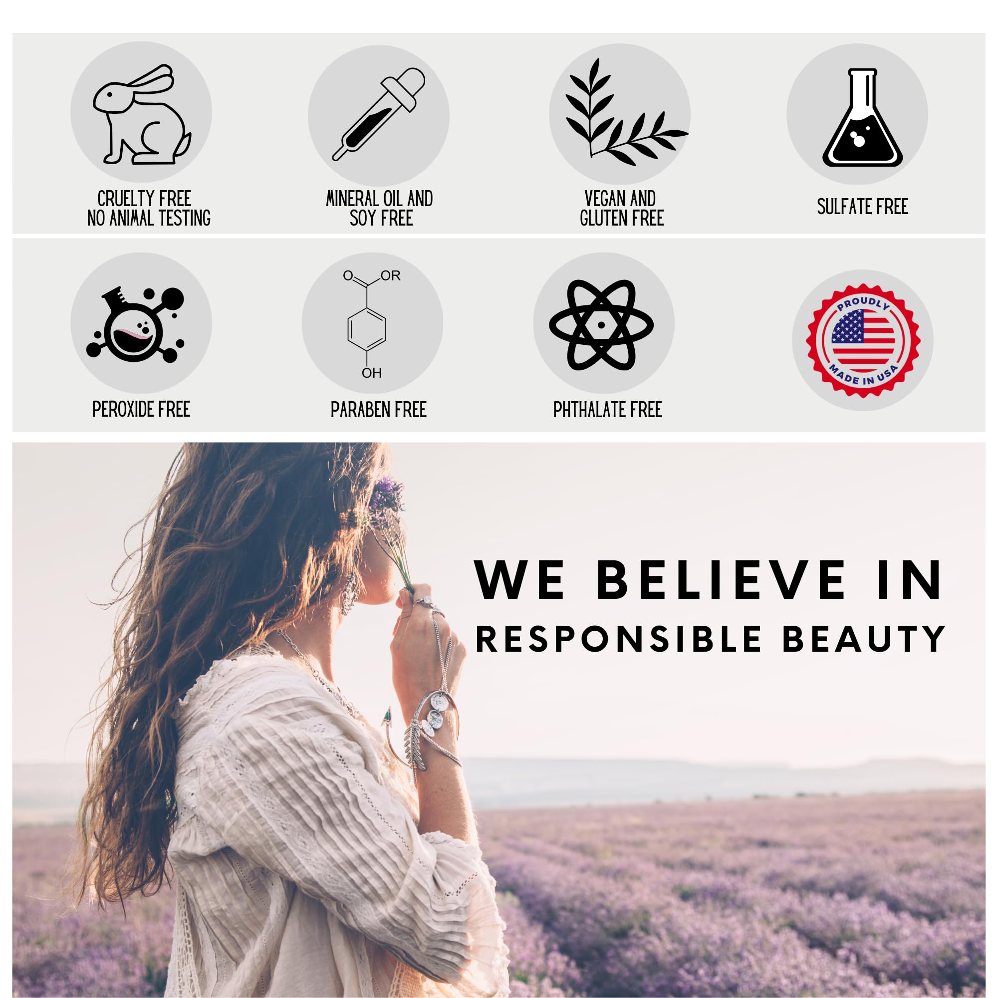 Closeup of Watercolors label showing ingredient highlights and cruelty-free claim