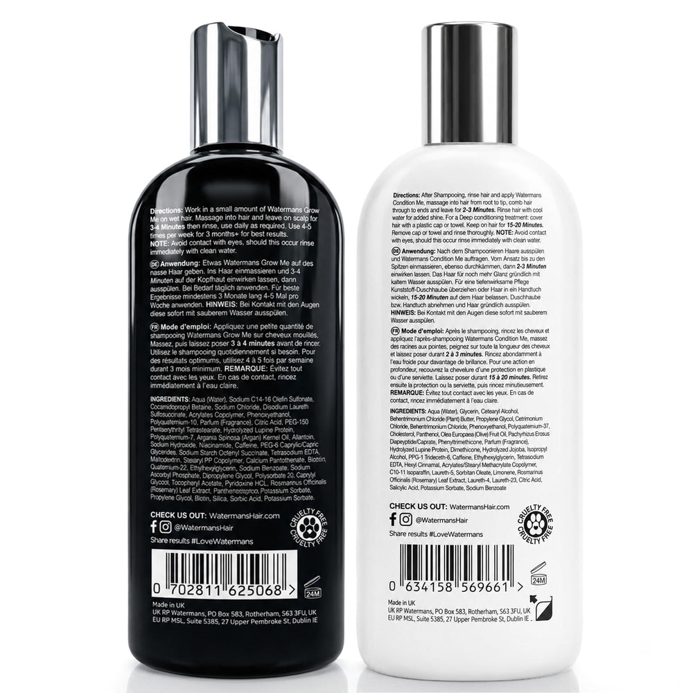 Watermans hair after conditioner showing smooth, shiny finish and improved manageability