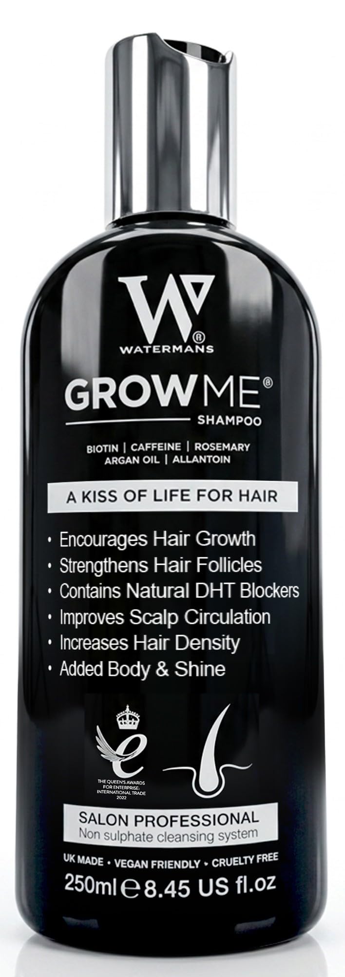 Watermans Grow Me front bottle showing clean design and strength boost