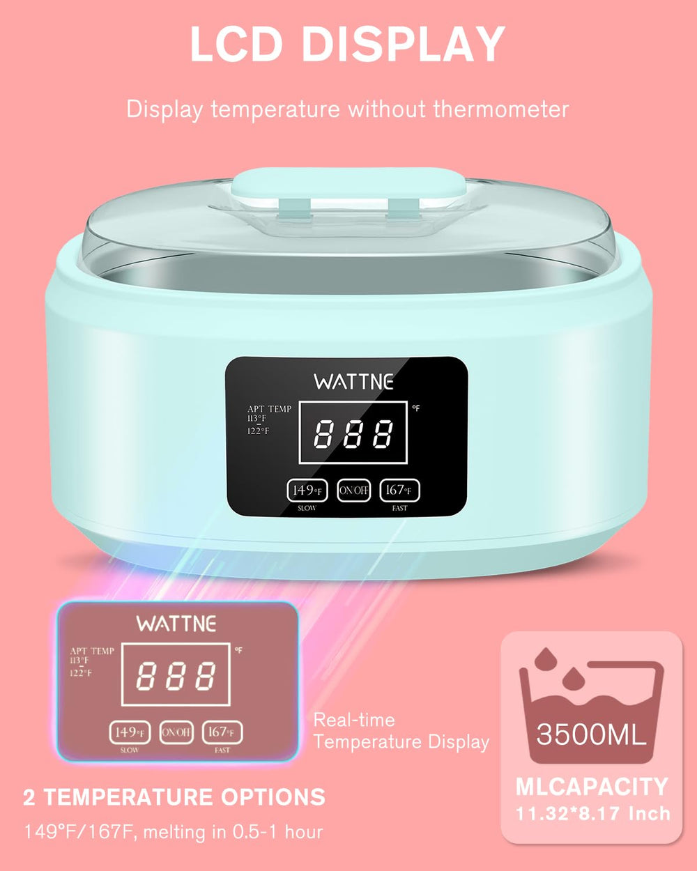 Wattne close-up of temperature controls for precise warming and simple adjustments