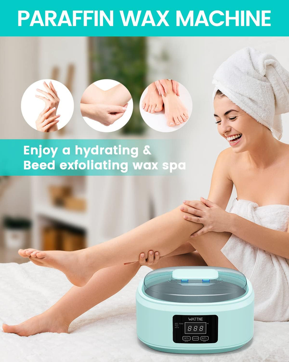 Wattne hand dipping into melted wax illustrating safe layering and moisturizing benefit
