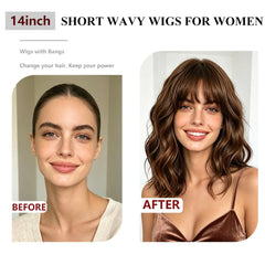 WAVE&BREEZE side profile of wavy bob with bangs for flattering framing benefit